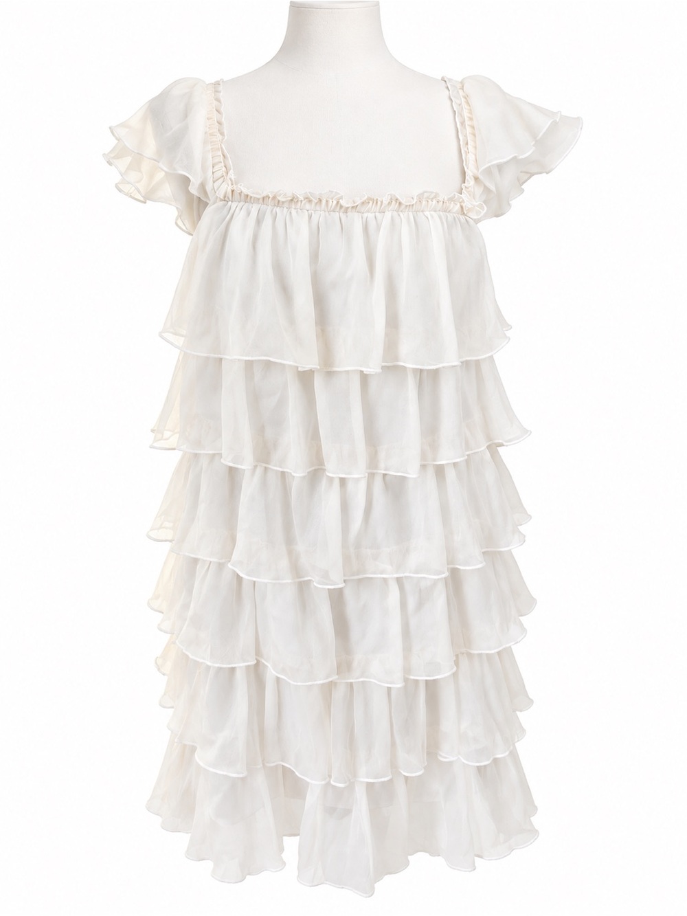 Bebe Ivory 100% Silk Tiered Ruffle Mini Dress Size L